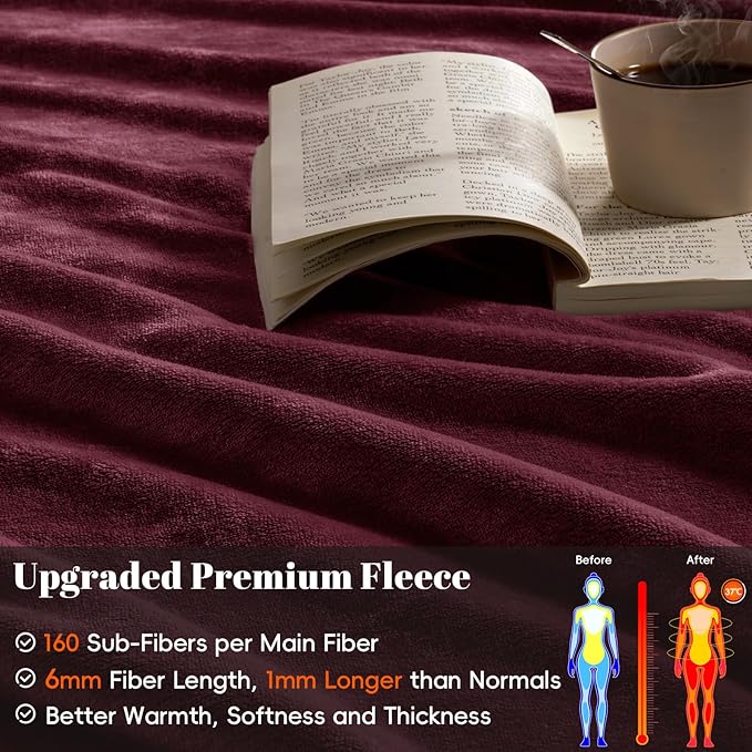 PHF Ultra Soft Fleece Blanket King Size, No Shed No Pilling Luxury Plush Cozy 300GSM Lightweight Blanket for Bed, Couch, Chair, Sofa Suitable for All Season, 108" x 90", Wine Red/Burgundy