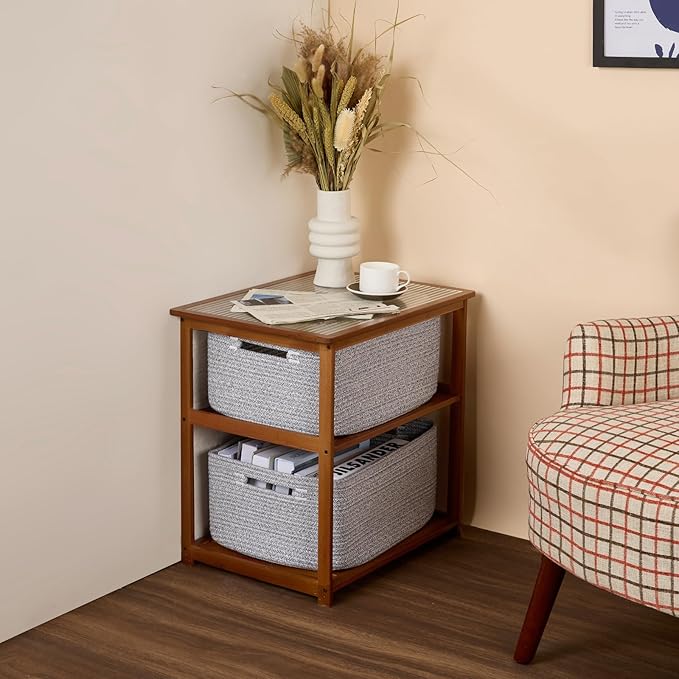 Large Storage Baskets for Shelves, Closet Organizers Bins for Clothes Blanket Towels, Baby Nursery, Toy Baskets Box, Woven Rope Baskets, 17 x 13 x 7.5”, 3 Packs Mixed Gray