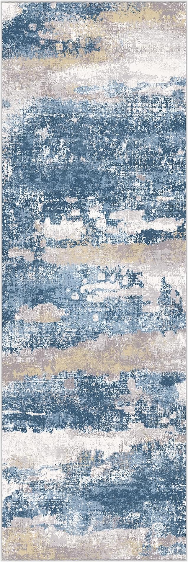 Runner Rug for Hallway Kitchen 2x7 Machine Washable Runners Rug for Entryway, Blue Cream Soft Modern Abstract Throw Rugs, Floor Carpet with Non Slip Rubber Backing