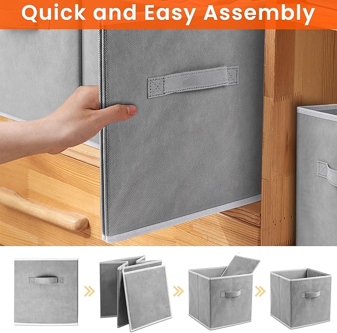 Criusia Large Storage Cubes - 13 Inch Heavy Duty Fabric Storage Bins for Shelves Closet, Cube Organizer - 8 Pack Collapsible Cube Storage Bins Baskets for Organizing Clothes Blankets Toys (Grey)