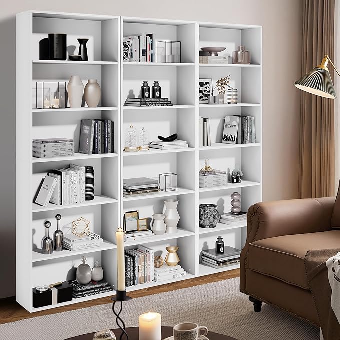 71" Tall Bookcase, 6-Tier Open Display Storage Shelves, Floor Standing Large Book Shelf for Living Room, Home Office, Bed Room, White