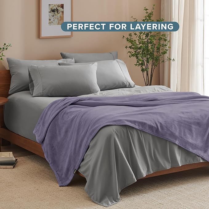 Bare Home Fleece Blanket - Full/Queen - Ultra-Soft Lightweight for Bed, Sofa, and Couch - Luxury Microplush - Cozy Warm Blanket (Full/Queen, Dusty Purple)