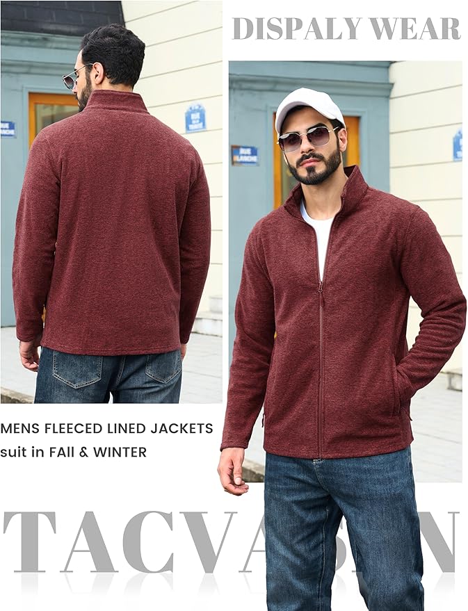 TACVASEN Men's Fleece Jackets Full Zip Lightweight Jacket Casual Soft Warm Coats with Pockets