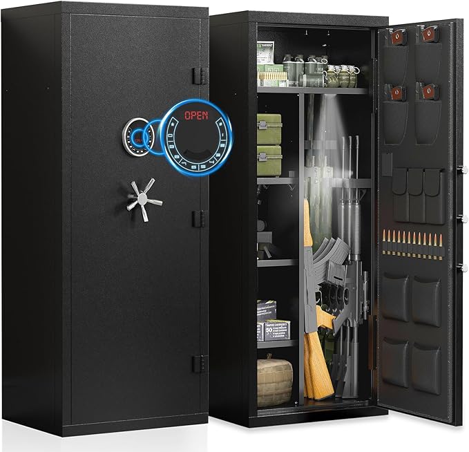 15-20 Gun Safe for Rifles and Pistols, Large Unassembled Rifle Safe with Adjustable Shelf & Gun Rack, Quick Access Gun Cabinet for Home and Shotguns with Mute Function & Dual Alarm