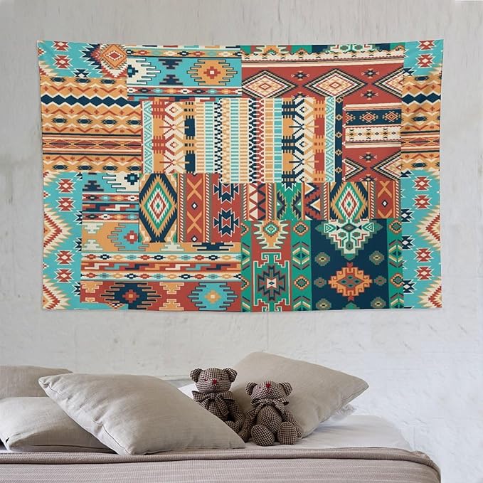 Kurtect Aztec Tapestry,Southwestern Tribal Native American Vintage Abstract Pattern Tapestries for Party Beach Picnic Blankets Tablecloths Living Room Wall Deocr, 60x90 in