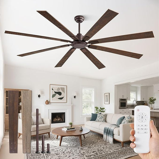 ZMISHIBO 80 Inch Ceiling Fan No Light with Remote Control, 8 Blades Quiet DC Reversible Motor, 6-Speed, Timer, Oil Rubbed Bronze Finish, Indoor Outdoor Ceiling Fans for Patios, Living Room, Garage