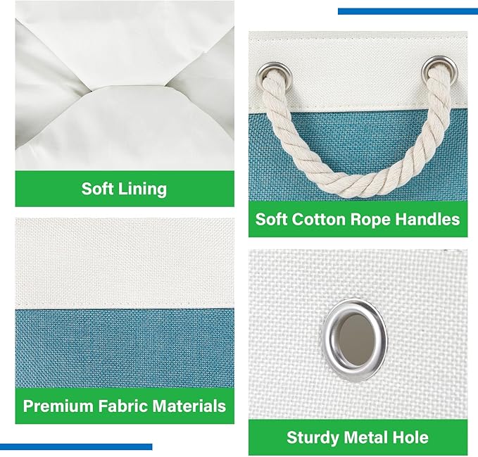 Bidtakay Small Storage Baskets for Shelves 3 Pack Fabric Storage Bins for Organizing Linen Collapsible Organizer for Closet-White&amp;Teal