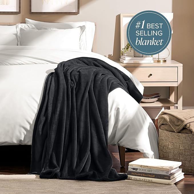 Bare Home Fleece Blanket - Twin/Twin Extra Long - Ultra-Soft Lightweight for Bed, Sofa, and Couch - Luxury Microplush - Cozy Warm Blanket (Twin/Twin XL, Black)