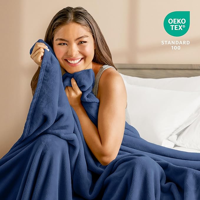 Bare Home Fleece Blanket - Full/Queen - Ultra-Soft Lightweight for Bed, Sofa, and Couch - Luxury Microplush - Cozy Warm Blanket (Full/Queen, Dark Blue)