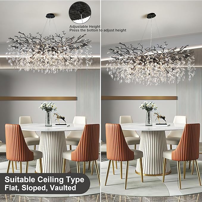 YUYI 47" Black Crystal Chandelier, 18-Light Modern Tree Branch Chandelier for Dining Room, Luxury Round K9 Raindrop Chandeliers Light Fixture for Living Room, Foyer, Entryway, Kitchen, Bedroom