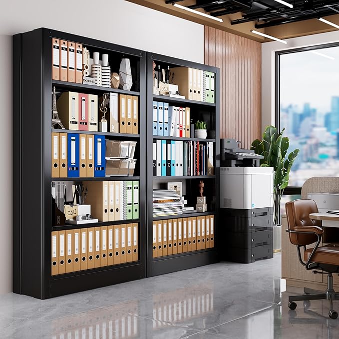 Bookshelf, 5-Tier Metal Sturdy Bookcase,71" H Tall Black Bookcase with Adjustable Shelves, Heavy Duty Storage Bookshelves and Bookcases for Living Room, Library, School, Study, Home Office