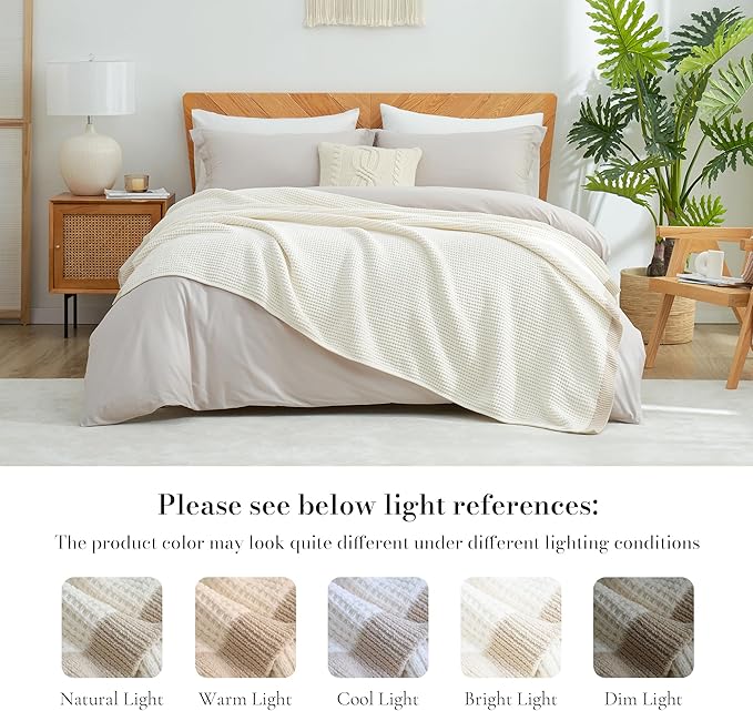 Amélie Home Waffle Throw Blanket for Couch, Soft Cozy Chenille Knit Blanket Warm Decorative Throw for Sofa,50"x60", Ivory