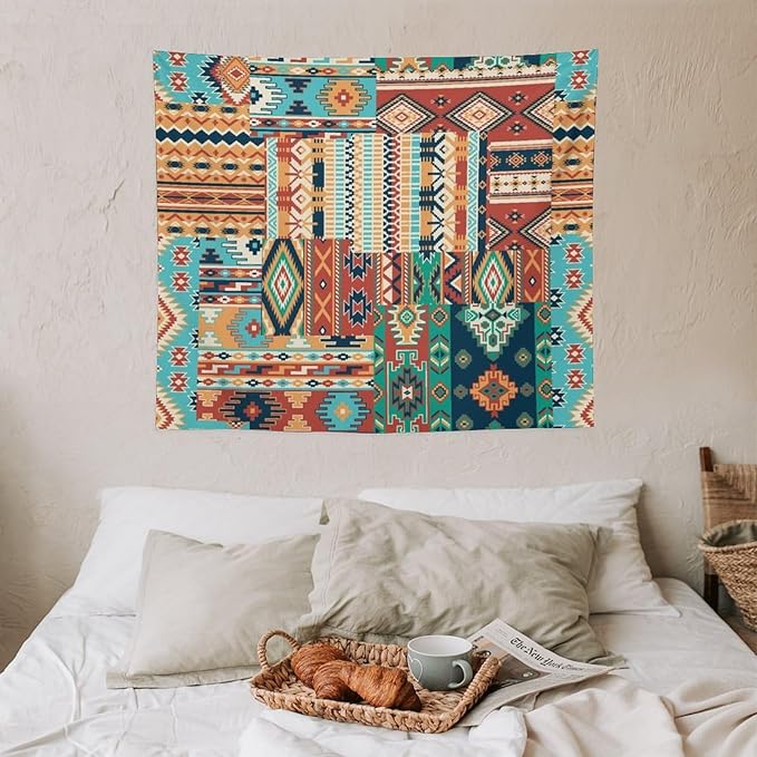 Kurtect Aztec Tapestry,Southwestern Tribal Native American Vintage Abstract Pattern Tapestries for Party Beach Picnic Blankets Tablecloths Living Room Wall Deocr, 50x60 in