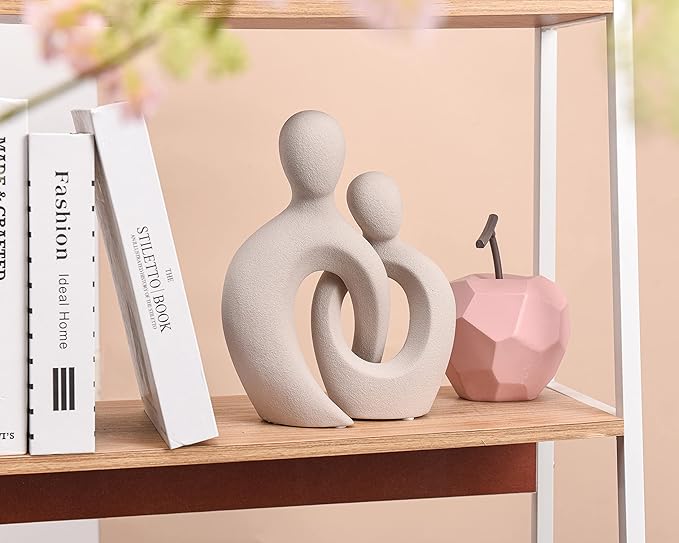 Quoowiit Ceramic Couple Sculptures for Home Decor, Abstract Lover Statue for Shelf, Office, Living Room, Bedroom Decorations - Anniversary, Valentine's Day, Birthday Gift (Grey)