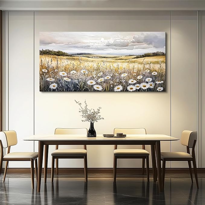 ZUITINGHUA Canvas Wall Art For Living Room Large Wall Decor For Office Bedroom Decoration White Flower Landscape Picture Grassland Painting Artwork Room Wall Mural Aesthetic Home Decor 30x60 In