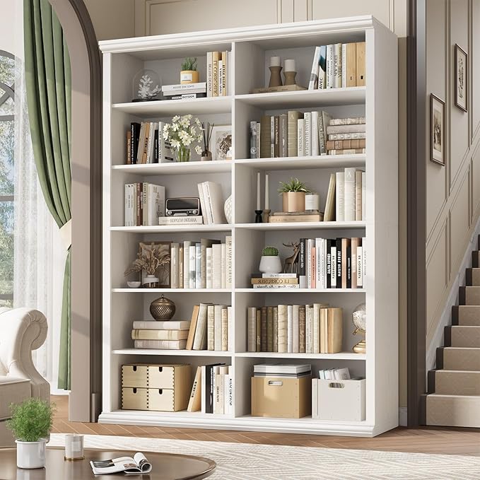 Rresyet 71.8" L *47.2“W Wooden Bookcase and Bookshelf – Extra Large Bookshelf with Double Storage, Elegant Design for Living Room, Office, and Apartment