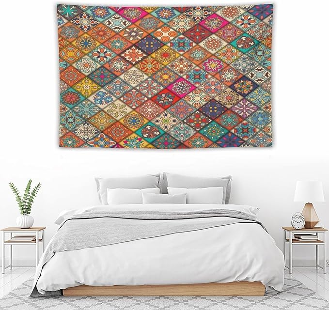 Kurtect Bohemian Tapestry,Vintage Style Colorful Geometric Stripe Abstract Pattern Tapestries for Party Beach Picnic Blankets Tablecloths Living Room Wall Deocr, 40x60 in
