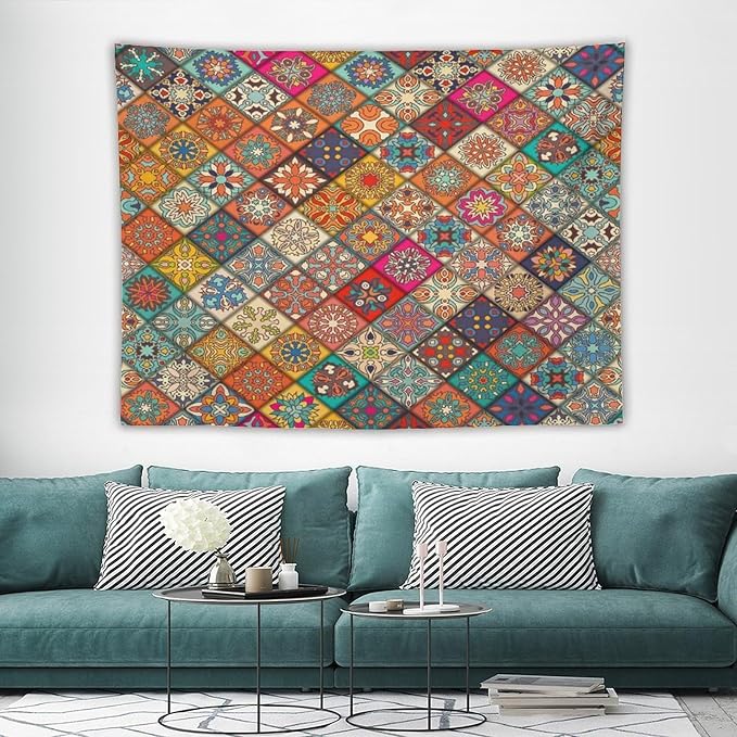Kurtect Bohemian Tapestry,Vintage Style Colorful Geometric Stripe Abstract Pattern Tapestries for Party Beach Picnic Blankets Tablecloths Living Room Wall Deocr, 60x80 in