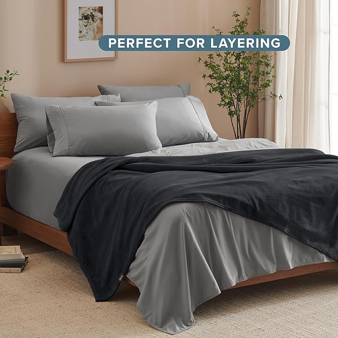 Bare Home Fleece Blanket - Twin/Twin Extra Long - Ultra-Soft Lightweight for Bed, Sofa, and Couch - Luxury Microplush - Cozy Warm Blanket (Twin/Twin XL, Black)