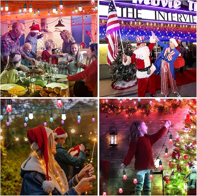 Mlambert 96Ft(2x48ft) Outdoor Patio Lights, RGB Dimmable Cafe String Lights with 30+5 Commercial Grade LED Edison Bulbs for Yard Balcony-Black 2 Pack