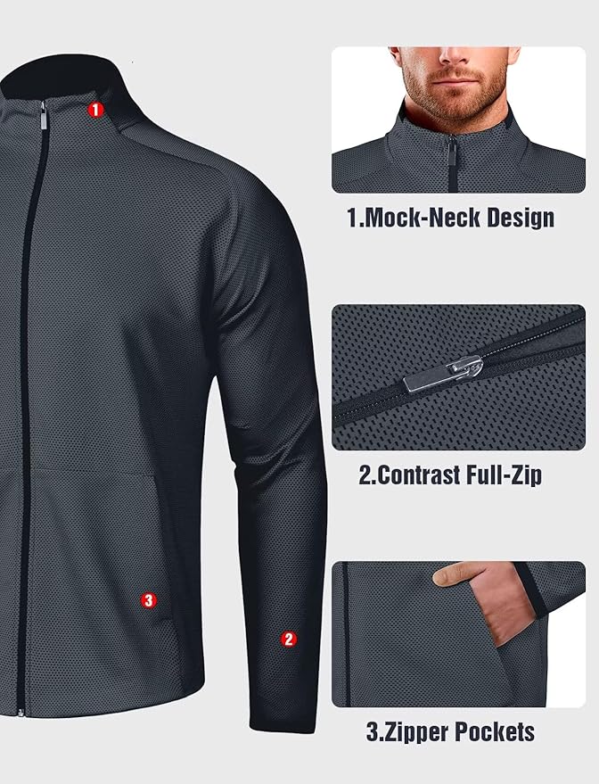Zengjo Men's Track Jackets Full Zip Running Athletic Workout Lightweight Windproof Jacket with Zipper Pockets Quick Dry