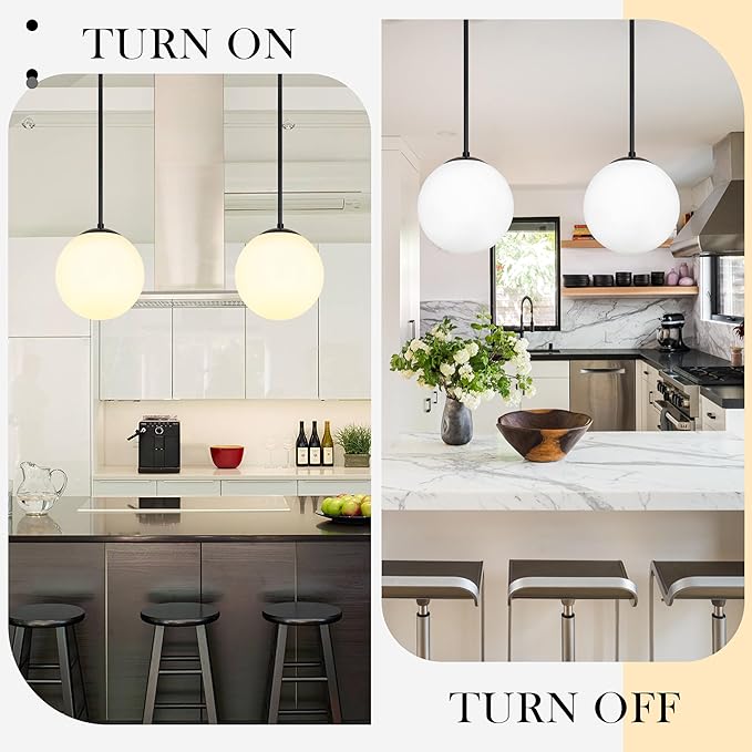 10 Inch Globe Pendant Light Contemporary Globe Pendant Lights Black Mid Century Pendant Light Adjustable Hanging Light Fixture Matte Black Finished with Milk Glass Lampshade for Kitchen Island