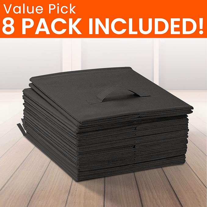 Criusia Storage Cubes - 11 Inch Heavy Duty Fabric Storage Bins for Shelves Closet, Cube Organizer - 8 Pack Collapsible Cube Storage Bins Baskets for Organizing Clothes Blankets Toys (Black)