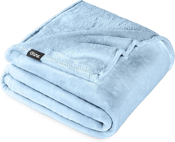 Bare Home Fleece Blanket - Full/Queen - Ultra-Soft Lightweight for Bed, Sofa, and Couch - Luxury Microplush - Cozy Warm Blanket (Full/Queen, Light Blue)