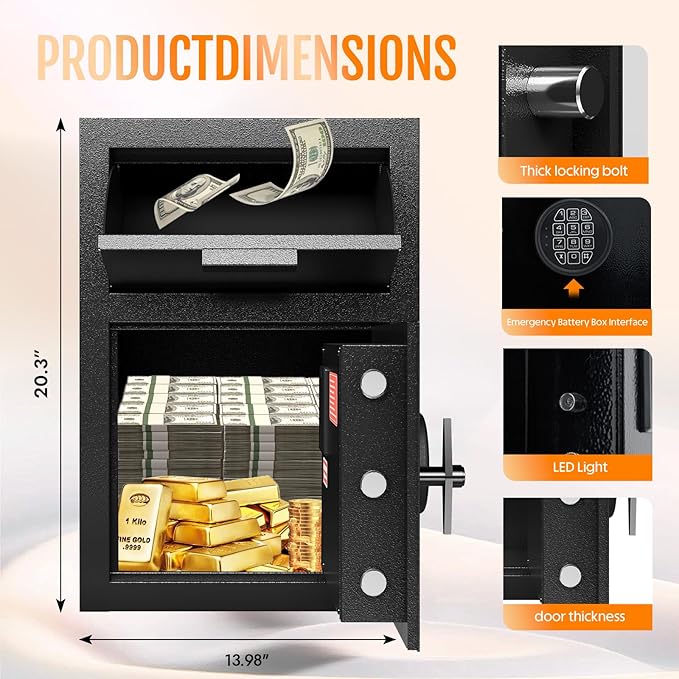 2.6 Cu Ft Drop Safe for Business Money Safe Box with Drop Slot Digital Combination and Anti-Fishing for Home Office Cafe Restaurant Jewelry