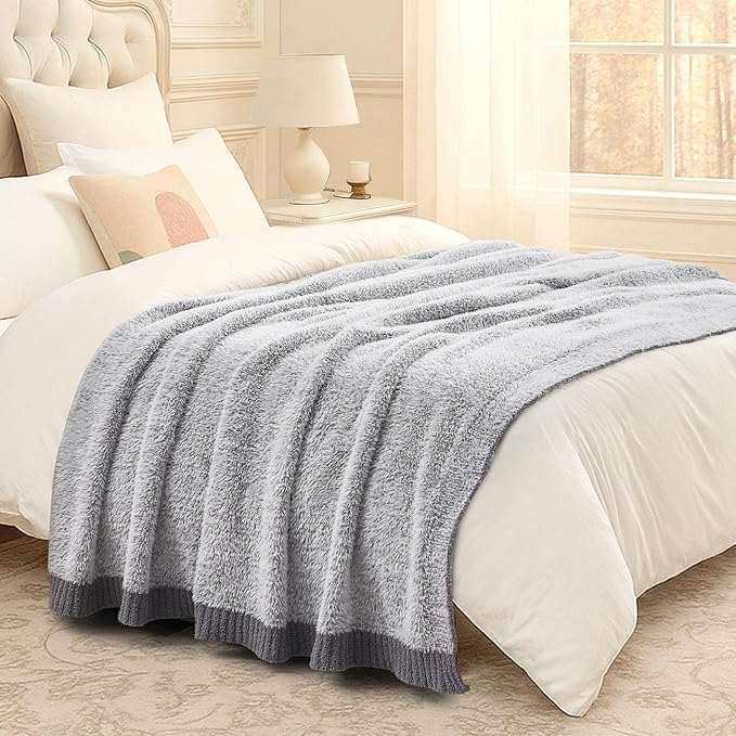Amélie Home Knit Throw Blanket for Couch, Super Soft Cozy Fuzzy Plush Throws for Sofa Bed Living Room, 60" x 80", Heather Grey