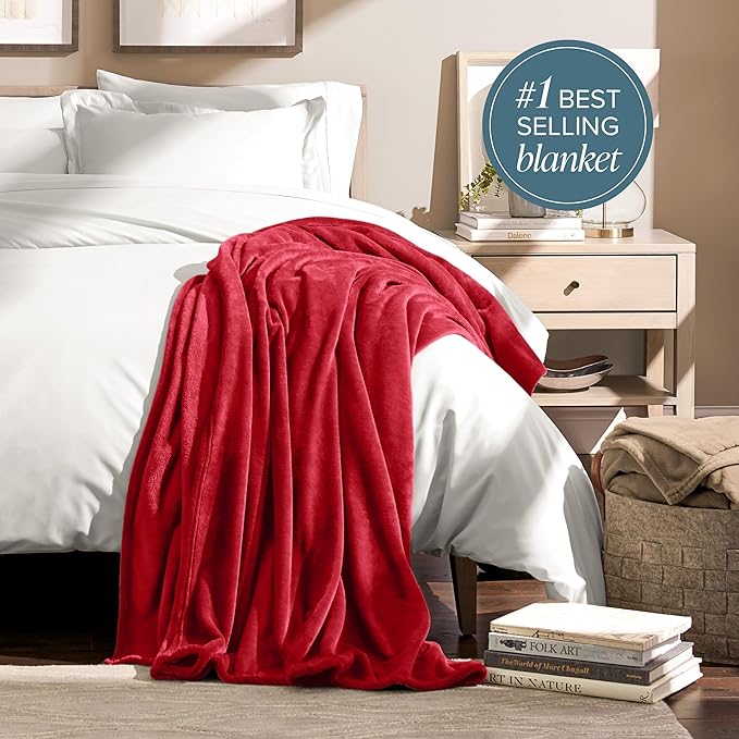 Bare Home Fleece Blanket - Full/Queen - Ultra-Soft Lightweight for Bed, Sofa, and Couch - Luxury Microplush - Cozy Warm Blanket (Full/Queen, Red)