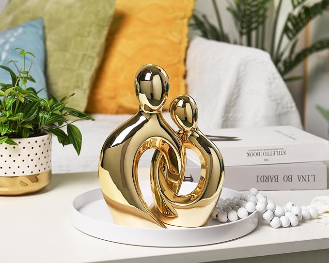 Quoowiit Ceramic Couple Sculptures for Home Decor, Abstract Lover Statue for Shelf, Office, Living Room, Bedroom Decorations, Gifts for Anniversary, Valentine's Day, Birthday