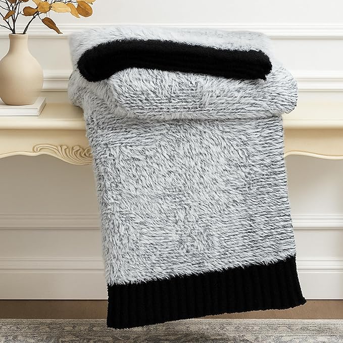 Amélie Home Knit Throw Blanket for Couch, Super Soft Cozy Fuzzy Plush Throws for Sofa Bed Living Room, 60" x 80", Heather Black