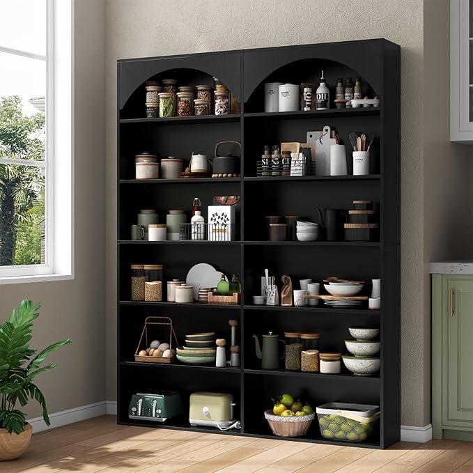 70.8'' Tall Bookshelf and Bookcase, 7-Tier Double Wide Bookcase Modern Large Open Display Shelves with Curved Baffle for Home Office Living Room (Black)