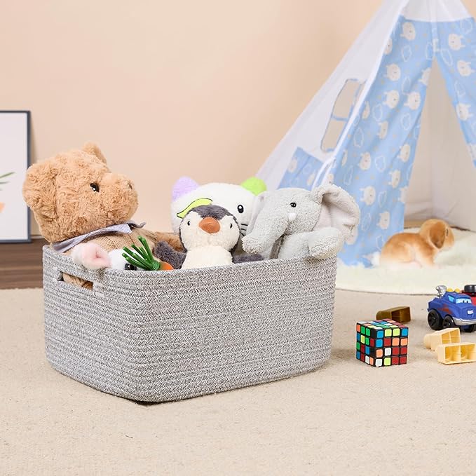 Large Storage Baskets for Shelves, Closet Organizers Bins for Clothes Blanket Towels, Baby Nursery, Toy Baskets Box, Woven Rope Baskets, 17 x 13 x 7.5”, 3 Packs Mixed Gray