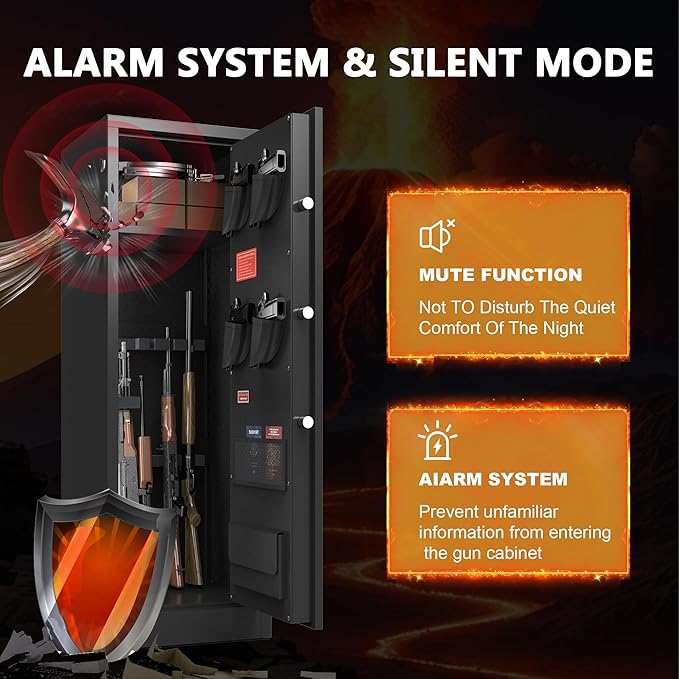 10-14 Gun Cabinet,Large Gun Safe for Rifles and Pistols,Shotgun Safe,Gun Safes for Rifle and Password Lock,Gun Cabinet for Home with Adjustable Shelves with Dual Alarm & Mute Mode
