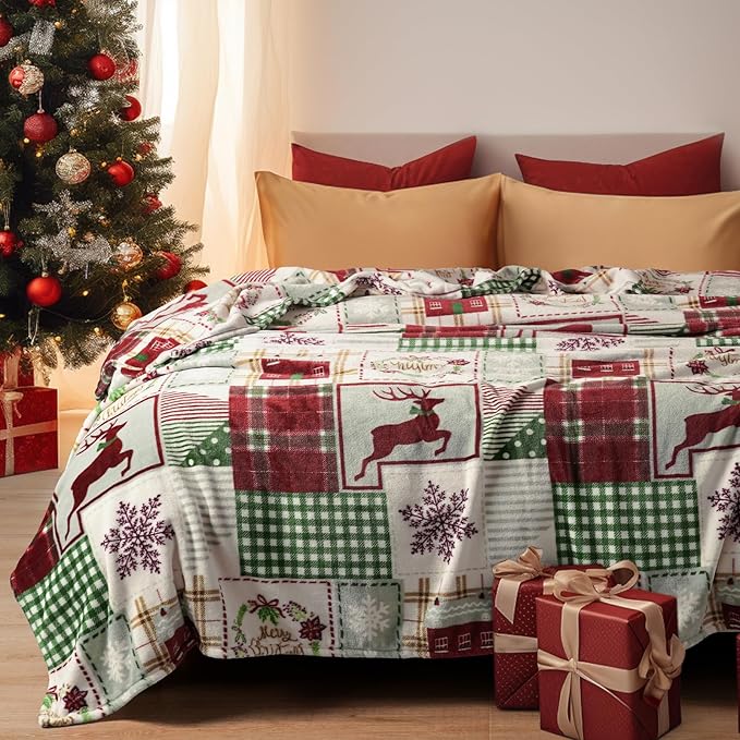 PHF Printed Fleece Blanket Twin Size, No Shed No Pilling Ultra Soft Plush Cozy Xmas Prints Theme Home Décor Flannel Blanket for Bed, Sofa, Couch and Gift, 66" x 90", Rindeer