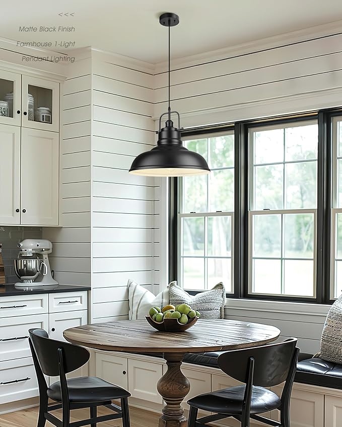 zeyu Black Pendant Lighting, 2 Pack Hanging Kitchen Lights, 1-Light Pendant Light with Metal Dome Shade, Matte Black Finish, 016-1M-2PK BK