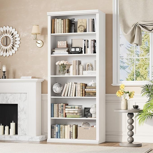 Rresyet Bookcase and Bookshelf, 28" W Tall Bookshelf with Elegant Design, 6 Tiers Spacious Book Storage, Freestanding Book Organizer, Display Library Shelf for Home Office, Living Room &amp; Study Room