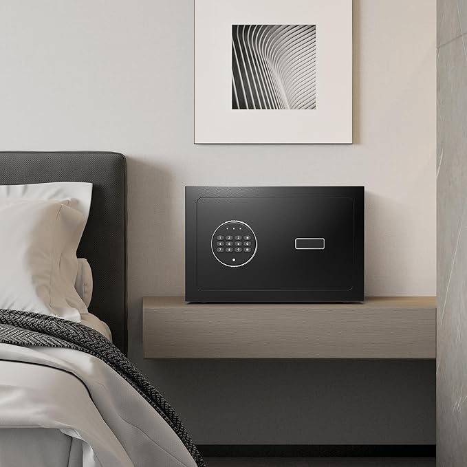 0.6 Cub Small Safe Box, Safety Box with Electronic Digital Keypad, Home Safe Box with Internal LED Light, Solid Alloy Steel Personal Safes for Home Office Hotel, Black