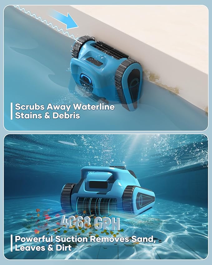 (2025 New) Cordless Pool Vacuum Robot with App Control, Wall & Waterline Cleaning,150 Mins Runtime, Smart Navigation, Robotic Pool Cleaner for Inground & Above Ground Pools up to 2000 Sq.ft