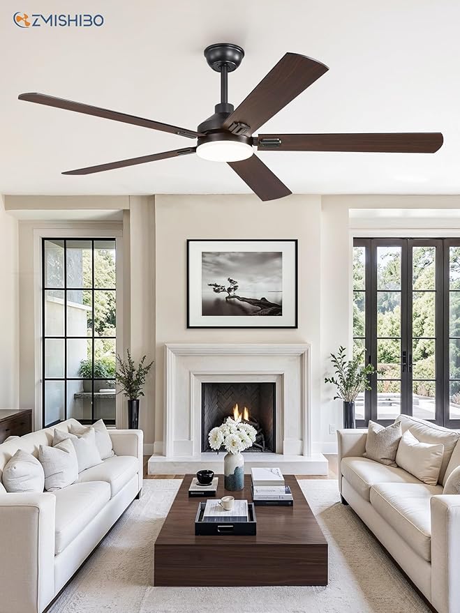 ZMISHIBO 60" Ceiling Fans with Lights, Black Modern Ceiling Fan with Remote, Farmhouse Indoor Ceiling Fan with Dual Finish Blades, Quiet & Strong Motor, Bright LED Light.