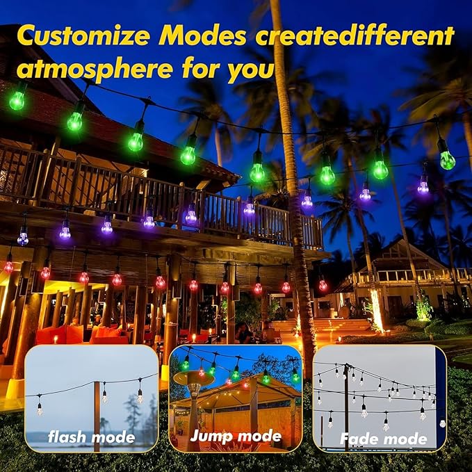 Auroraworld 200FT Solar RGB Outdoor String Lights, Dimmable Waterproof LED Patio Lights with Remote, Shatterproof Edison Bulbs for Cafe Garden Party Decor