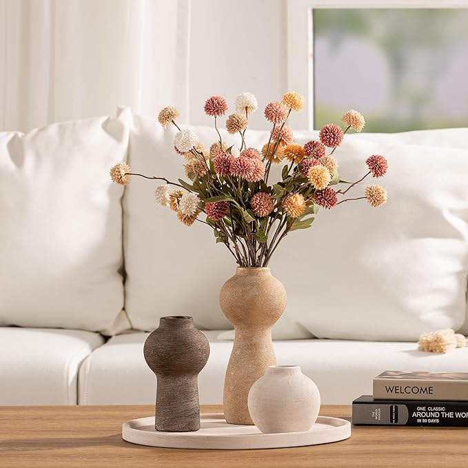 Ceramic Vase Home Table Decor - Flower Vase Set of 3 Living Room Kitchen Decorations Farmhouse Modern Rustic Vases Decorative Centerpiece for Shelf Bedroom Office Bathroom Dining Coffee Desk