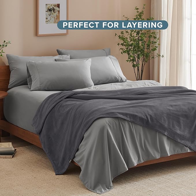 Bare Home Fleece Blanket - Twin/Twin Extra Long - Ultra-Soft Lightweight for Bed, Sofa, and Couch - Luxury Microplush - Cozy Warm Blanket (Twin/Twin XL, Forged Iron Grey)