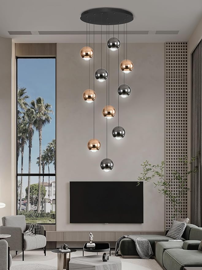 10-Light LED Staircase Chandelier Crystal Ceiling Lights Large Chandeliers for High Ceilings, Entryway Modern Lighting Fixture Villas and Stairs