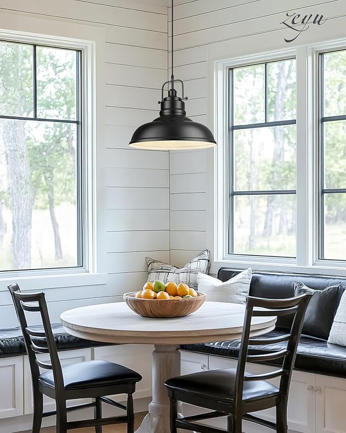 zeyu Black Pendant Lighting, 2 Pack Hanging Kitchen Lights, 1-Light Pendant Light with Metal Dome Shade, Matte Black Finish, 016-1M-2PK BK