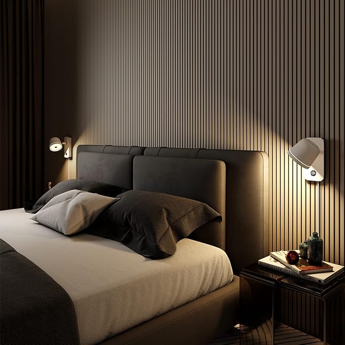 Aisilan LED Plug in Wall Sconce with Touch Dimmable Control Adjustable Wall Mounted Lamp Angle Anti-Glare Matte White Aluminum Bedside Reading Wall Lights for Bedroom Living Room