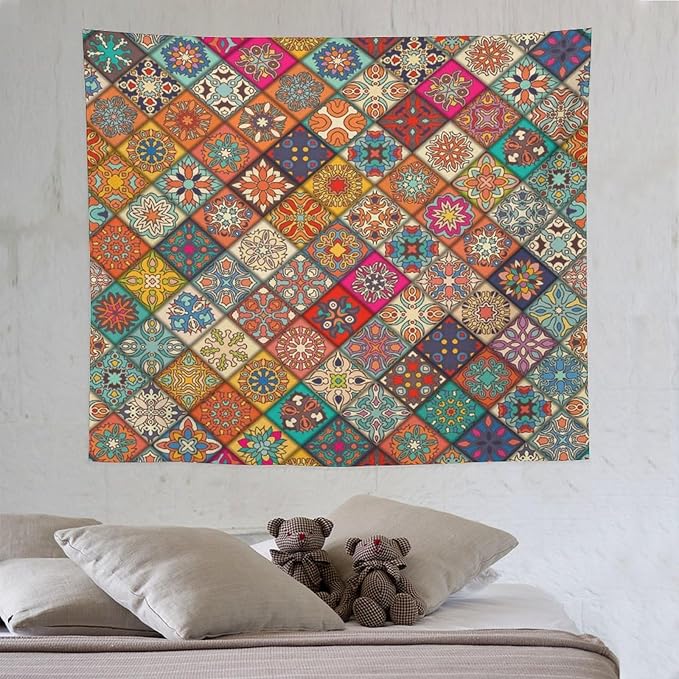 Kurtect Bohemian Tapestry,Vintage Style Colorful Geometric Stripe Abstract Pattern Tapestries for Party Beach Picnic Blankets Tablecloths Living Room Wall Deocr, 50x60 in