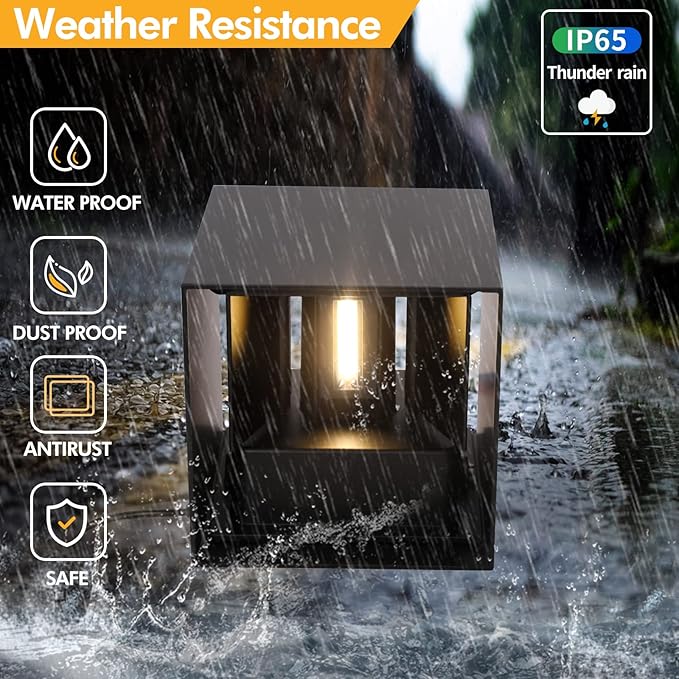 12W 2Pack Outdoor Wall Lights Exterior/Interior,LED Black Outdoor Wall Sconces Light Fixtures Modern,IP65 Waterproof Square Aluminum Wall Lamps, Up and Down Lights 3000K Warm Lights